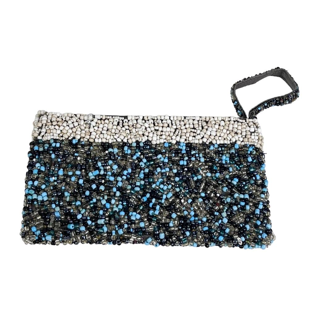 VTG Beaded Stone WRISTLET CLUTCH 8x4.5 Handbag Purse Turquoise White Nuggets